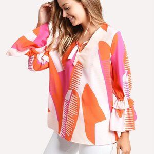 Crosby by Mollie Burch Loren Abstract Print Bell Sleeve Tunic Blouse size XS